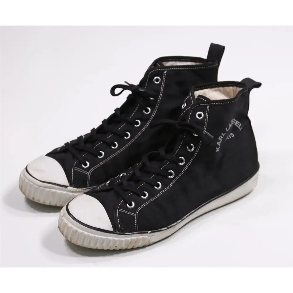 Karl Lagerfeld Mens Black White High Top Sneakers Eu 44 - US 11 - Picture 2 of 10